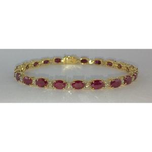 Ruby And Diamond Line Bracelet In Yellow Gold