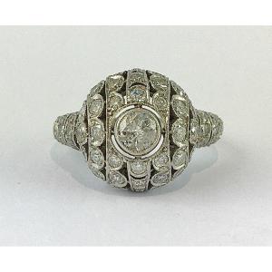 Art Deco Style Ball Ring In Platinum And Brilliant Cut Diamonds
