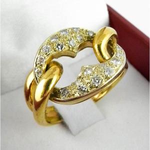 Diamond Paved Curb Link Ring In White Gold And Yellow Gold Hoops
