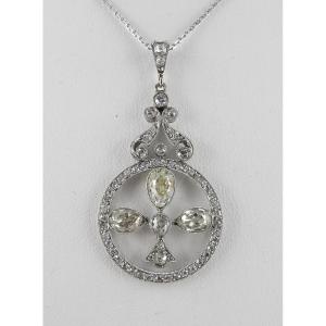 Art Deco Clover Pendant With Antique Pear Cut Diamonds In White Gold