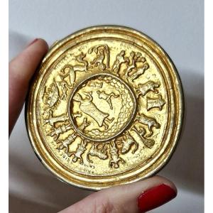 Line Vautrin, Moses Powder Compact, Crossing The Desert , In Gilded Bronze Circa 1950