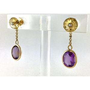 Napoleon III Style Stud Earrings With Citrine, Fine Pearls & Removable Amethysts