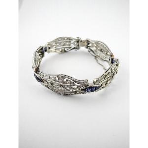 Articulated Bracelet In 18k White Gold, Diamonds & Sapphires