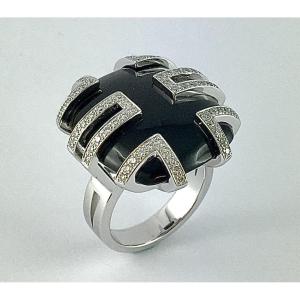 Cartier Yijing Dragon's Kiss Ring In Black Jade And Diamonds On White Gold