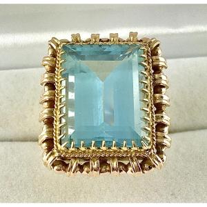 Aquamarine Cocktail Ring On Rose Gold, 1950s