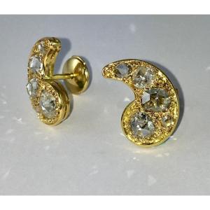 Paisley Motif Earrings With Rose Cut Diamonds On Yellow Gold 