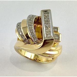 Diamond Tank Style Ring On Rose And White Gold