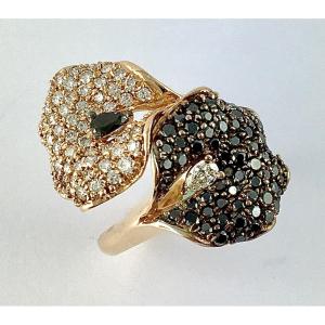 Two-tone "flowers In You And Me" Ring With Black And White Diamonds On Rose Gold