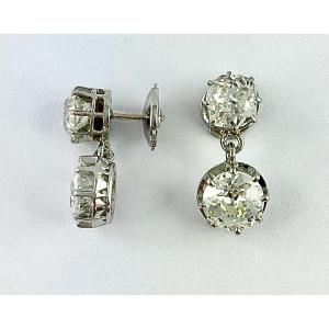 Old Cut Diamond Drop Earrings In Platinum, Alpas White Gold