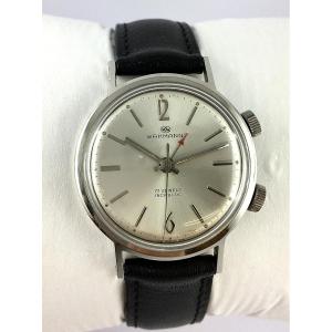 Wakmann Mechanical Watch With Alarm, 1950s Style, Steel On Leather