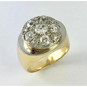 1940s Tank Ring, Oval, Yellow Gold And Pave-set Diamonds On Platinum
