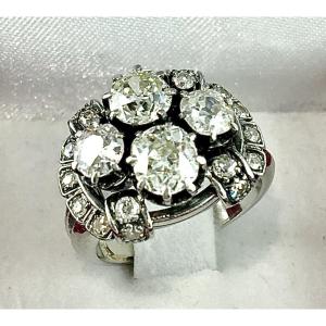 Ring Pavage De Diamants Taille Ancienne Sur Platine