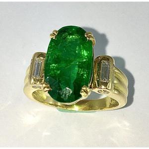 Certified Zambian Emerald And Diamond Ring On Yellow Gold