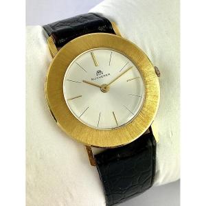 Bucherer Vintage Watch 60's Yellow Gold On Leather Mechanical Manual Ultra Flat And Its Case