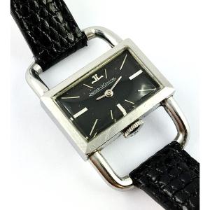 Ladies' Watch Jaeger Lecoultre Etrier Années 60 Acier Sur Cuir, Mechanical, Black Dial