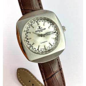 Jaeger Lecoultre Club Automatique Années 70 Steel/ Leather Watch, Day And Date, Faceted Glass