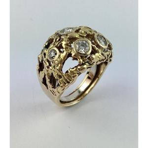 Vintage Ball Ring 70s Yellow Gold And Diamonds