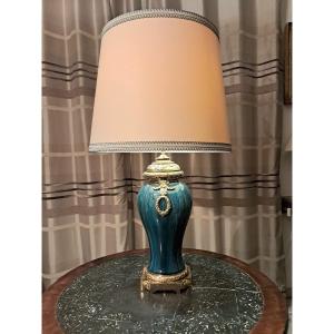  Large Ceramic Lamp By Eugène Baudin, Gilt Bronze 