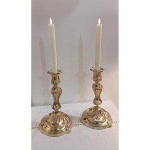 Pair Of 19th Century Gilt Bronze Candlesticks 