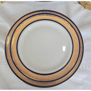 Limoges Tableware Gold Blue Net 80p.de Lanternier