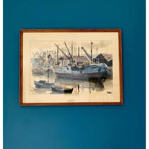 The Quays Of Cape Horn In Quimper. Mikel Chaussepied. Marine. Brittany. Watercolor