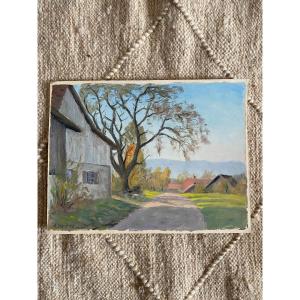Oil On Paper. Signed M. Joyet. 1938. Swiss Landscape