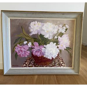 Still Life With Peonies. Oil On Canvas. Robert Mahélin. 1930