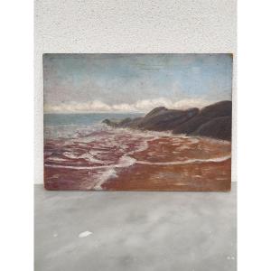 Painting, Oil On Cardboard, The Rough Sea. 