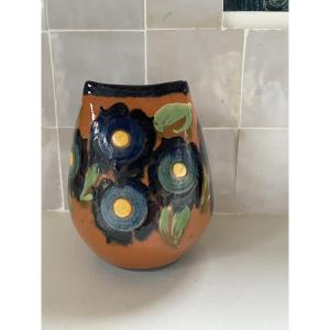 Vase With Mountain Flowers. René Nicole. Savoyard Pottery. 1900