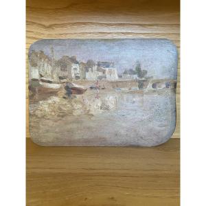 The Seaside. Oil On Cardboard By Charles Tranchand, Painter From Angers. Early 20th Century