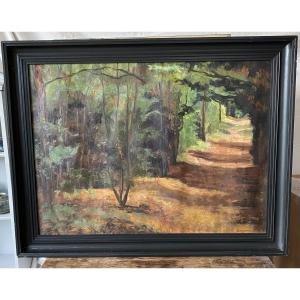 The Path In The Forest. Bertrand Mogniat-duclos. Oil On Cardboard, Early 20th Century