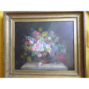 Painting Bouquet Of Flowers Signed Cj Micheau