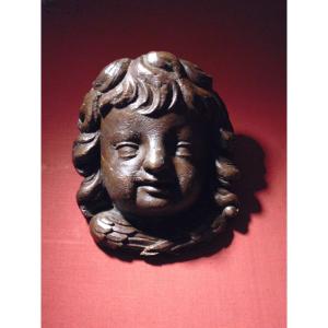 Angel Head In Oak - 17th Century