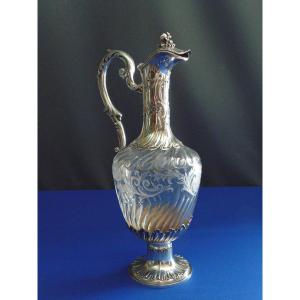 Engraved Crystal And Sterling Silver Wine Decanter Paris Late 19th Century