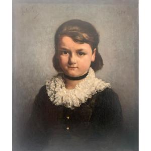 André Gill (1840-1885) Rare Portrait Of A Young Girl - 1880 - Oil On Canvas Signed