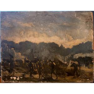 Large Oil Painting On Paper, Post-impressionist Style - Men At Work