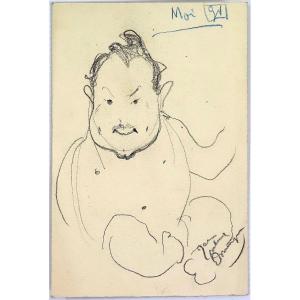 Jean-gabriel Domergue (1889-1962) Caricature Of The Artist Georges Villa - Drawing
