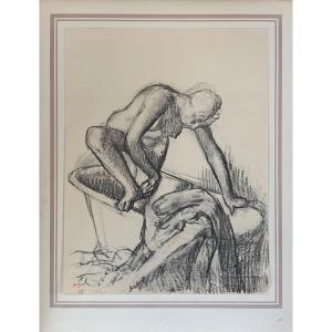 Edgar Degas - Original Heliograph From 1924 - Woman Standing In A Bathtub - Impressionism