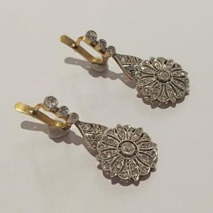 Art Deco Earrings From The Years 1925-1930. Old Cut Diamonds, Gold And Platinum.