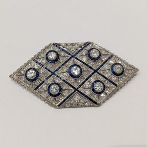 Art Deco Diamond And Sapphire Brooch. Platinum