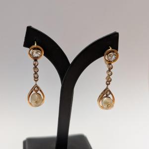 Antique Gold, Diamond And Pearl Earrings