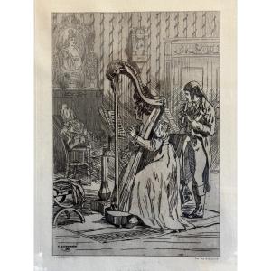 Félicien Rops With The Pseudonym P. Niederkorn “l'ariette” 1874 47.5x34.5 Lithograph Engraving