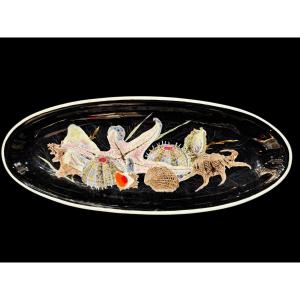 Large Platter By Guy Trevoux In Cornwall, Decorated With Shellfish 