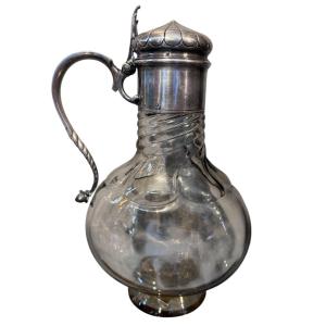 Crystal And Sterling Silver Ewer Christofle