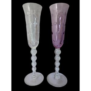 2 Saint Louis Crystal Champagne Flutes