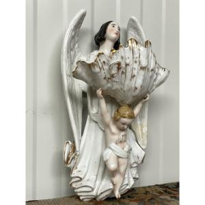 Jacob Small Porcelain Holy Water Font With Angel
