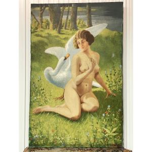 Painting Depicting A Naked Woman With A Goose