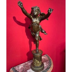 Putto Angel In Bronze With Brown Patina