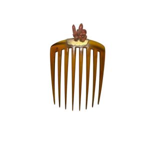 Hair Comb In Blond Tortoiseshell, 18-carat Gold And Coral - Napoleon III Period