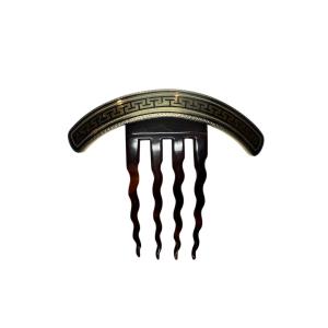 Napoleon III Hairdressing Comb In Tortoiseshell And Vermeil - Greek Frieze - 19th Century